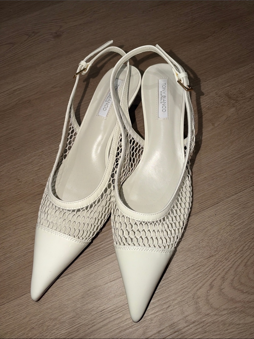 Tony Bianco Cream Mesh Slingback Pointed-Toe Pumps